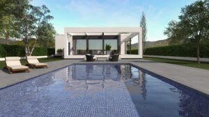 Render Casa amb piscina. anbimedia3d