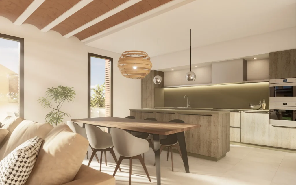 Renders interiors i exteriors per habitages a Caldes de Malavella. anbimedia 3d